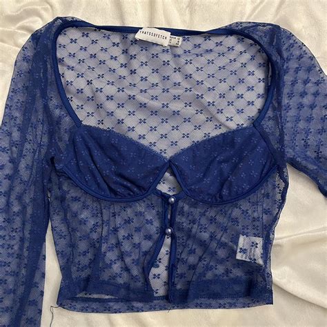 Blue Lace Bustier Long Sleeve Going Out Top Last Depop