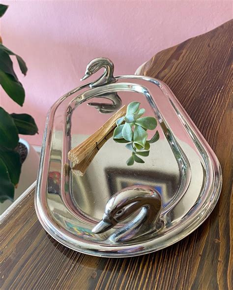 Vintage Silver Plated Tray With Swan Handles Retro Tray Platter