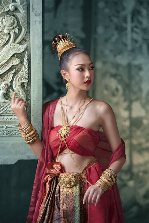 Thai Traditional Portrait Of Fashion Model Nude Girl Indoors Stock