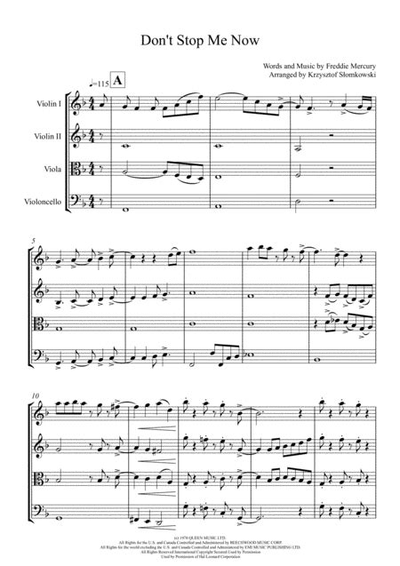 Dont Stop Me Now By Queen String Quartet Digital Sheet Music