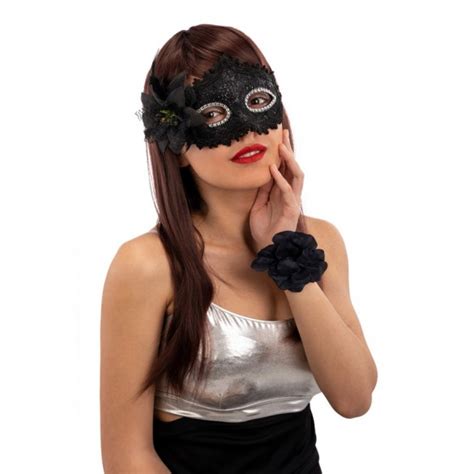 Masque vénitien rose noire pas cher pour femme