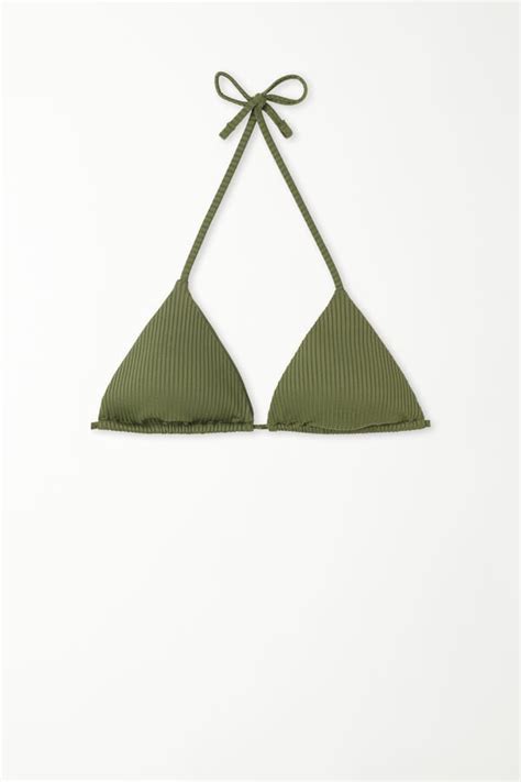 Top De Bikini Triangular De Microfibra Acanalada Reciclada Con Copas Extra Bles Tri Ngulo