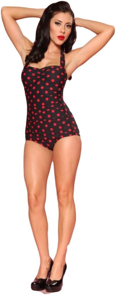 Esther Williams Womens 50s Pin Up One Piece Swimsuit 14 Black Red