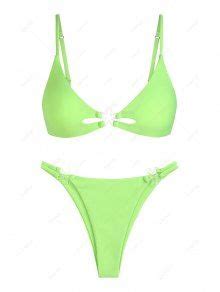 ZAFUL Women S Floral Accessories Design Cut Out Strappy Neon Tanga Swimwear Bikini Set In LIGHT