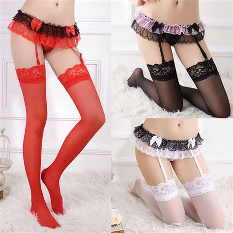 Mulheres Sexy Lace Meias E Garter Belt Suspender Er Tico Lingerie Coxa