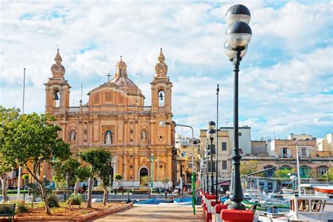 Parish Church and Msida Marina Harbor Stock Photo - Image of city ...