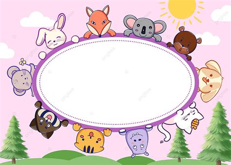 Cartoon Cute Animals Around The Table Background, Animal Decoration ...