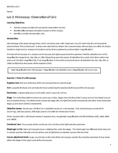 BIOS242 Week 2 Lab 3 Microscopy Lab 1 1 Name Lab 3 Microscopy