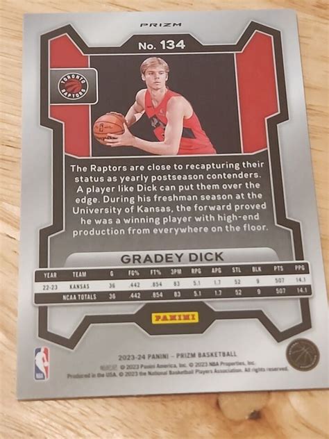 2023 24 Panini Prizm Gradey Dick Rookie Pulsar Prizm RC 134 Raptors EBay