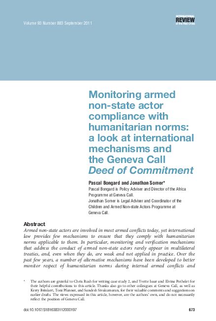 Pdf Monitoring Armed Non State Actor Compliance With Humanitarian