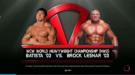 🔥 Wwe 2k23 Full Match — Batista Vs Brock Lesnar — Wcw World Title Match Youtube