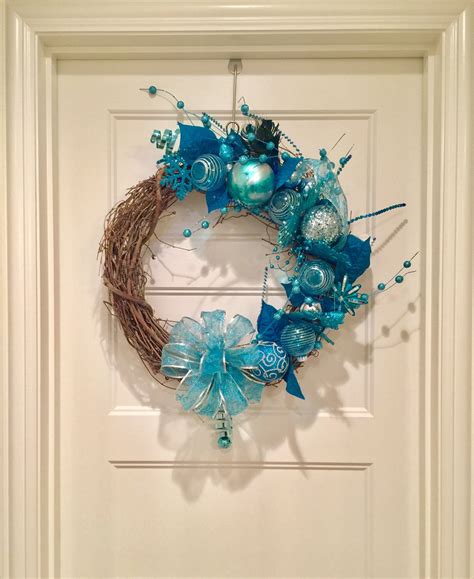 Blue Christmas Ornament Wreath For Front Door Holiday Wreath Etsy