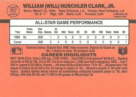 Donruss Will Clark Trading Card Database