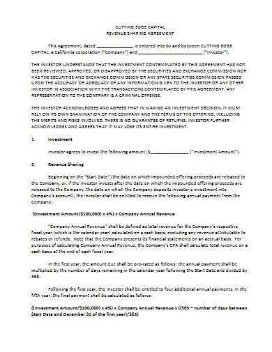 Revenue Sharing Agreement Examples Format Pdf