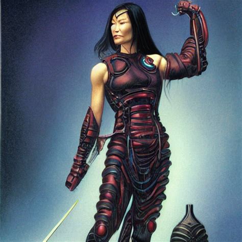 Krea Ai Lucy Liu As Samurai Cyborg Art By Gerald Brom