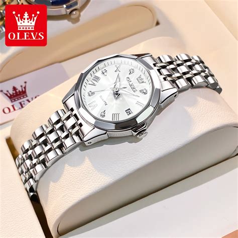 Olevs Watch For Woman Waterproof Original With Box Sliver Blue Quartz