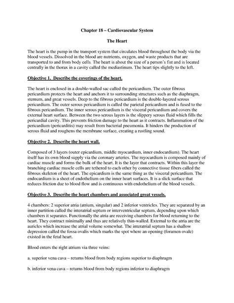 Chapter 18 Notes Chapter 18 Cardiovascular System The Heart The Heart Is The Pump In The