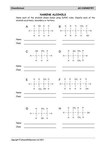 Naming Alcohols And Alkenes Worksheet With Answers in 2024 | Chemistry ...