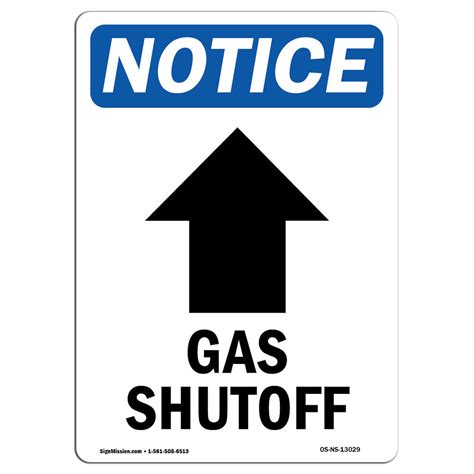 SignMission OSHA Notice Gas Shutoff Up Arrow Sign With Symbol