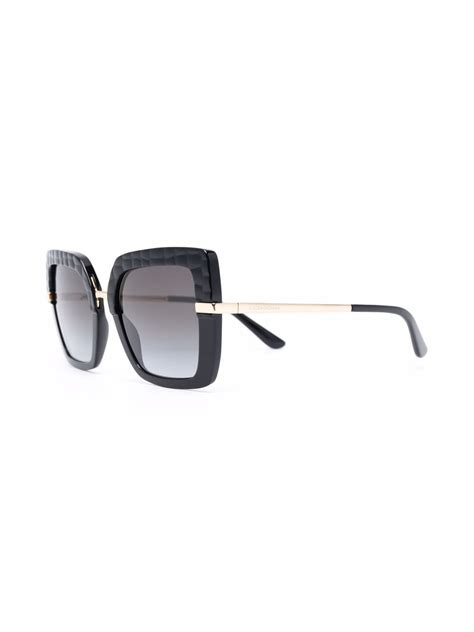 Dolce And Gabbana Eyewear Embossed Square Frame Sunglasses Black Farfetch