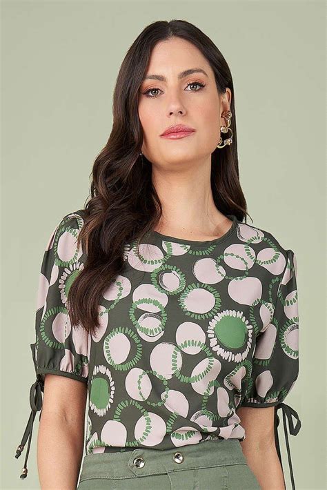 Blusa Verde Estampada Amarração Nas Mangas Titanium Jeans Blusa Verde