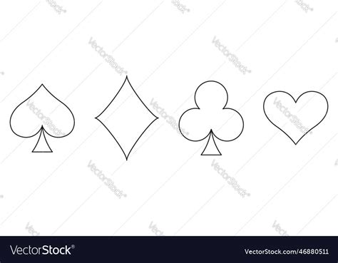 Playing Card Suit Outline Symbol Set Four Shapes