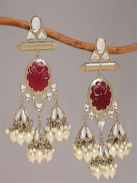 Buy Oomph Red Gold Plated Floral Drop Earrings Earrings For Women