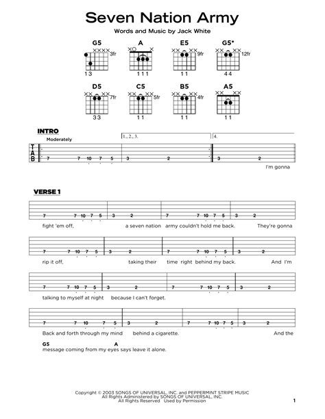 Seven Nation Army By White Stripes Sheet Music For Really Easy Guitar