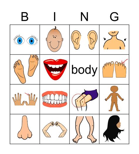 Body Parts Bingo Card