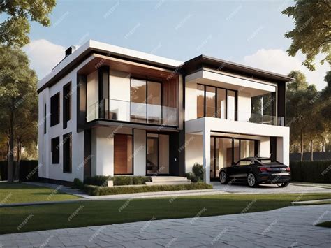 Premium Photo | 3D view of a realistic modern house 3d house model ...