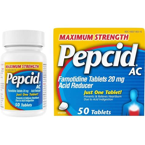 Pepcid Ac Famotidine Antacid Tablets Max Strength 20mg 50ct