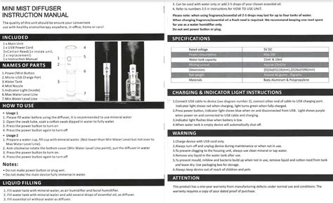 Diffuser Instructions