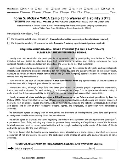 Fillable Online Mcgawymca Check Session Mcgawymca Fax Email Print