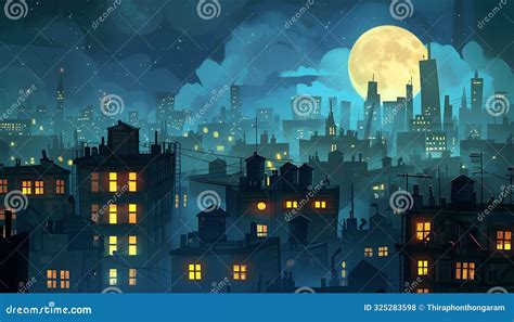 City at Night Cartoon Style Stock Illustration - Illustration of ...