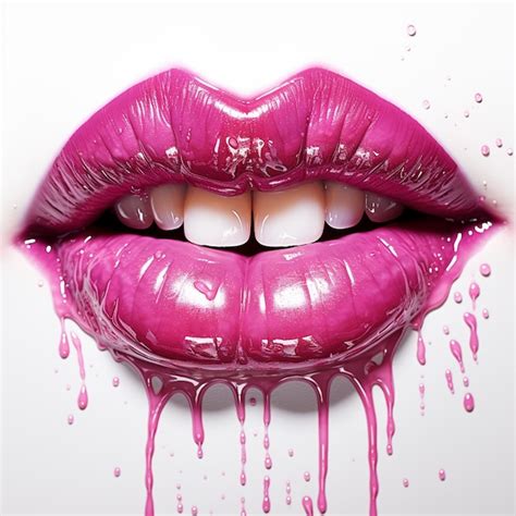 A Hot Barbie Pink Glossy Glittery Sparkly Pouty Lips Puckered Into A Kiss Heart Dripping