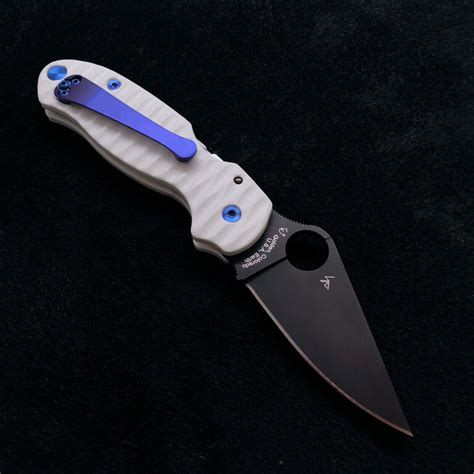 Spyderco Para 3 C223GPBK White Anso Scale W Black Blade Blue Titanium