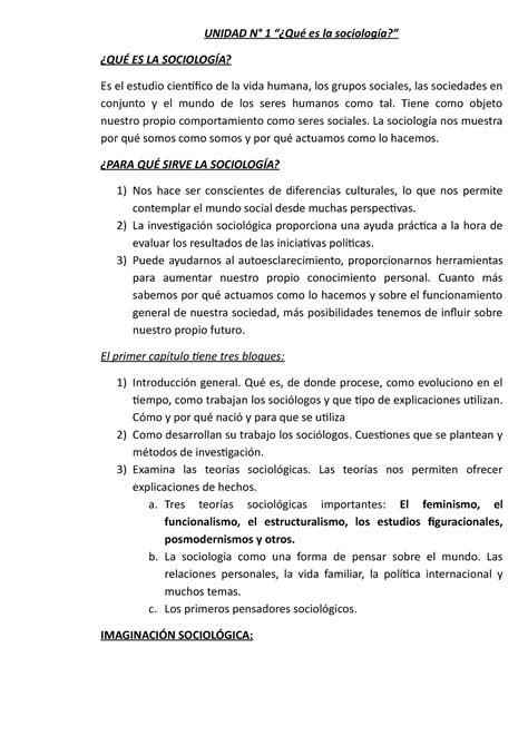 Resumen Sociologia De Guidens Unidad N Qu Es La Sociolog A