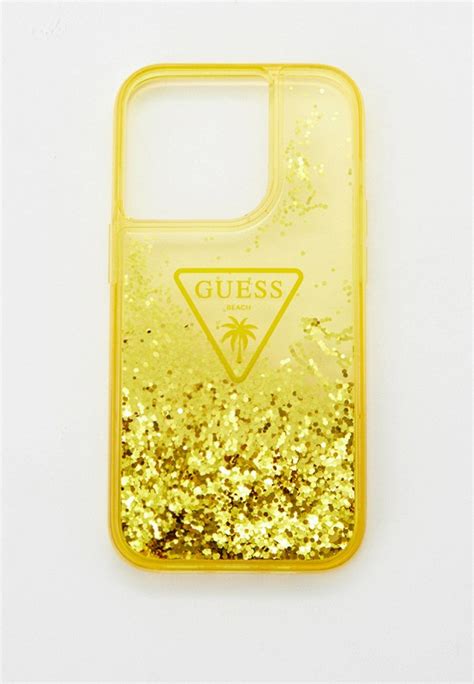 Чехол для iPhone Guess 14 Pro с жидкими блестками, цвет: желтый ...