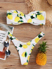 29 OFF 2021 Lemon Print High Cut Bikini Set In WHITE ZAFUL