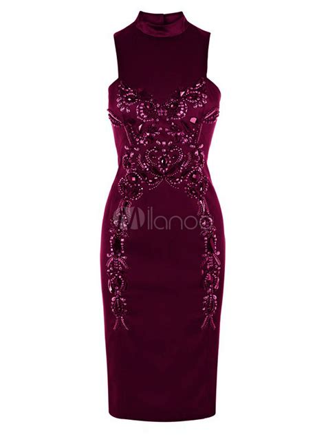 Sexy Purple Beading Sleeveless Sexy Bodycon Dress