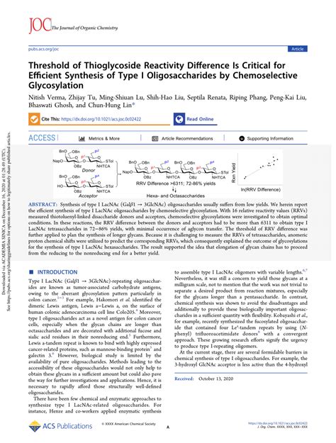 Pdf Threshold Of Thioglycoside Reactivity Difference Is Critical For