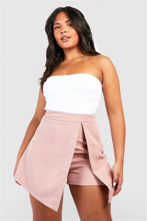 Plus Woven Split Front Skort Boohoo Uk