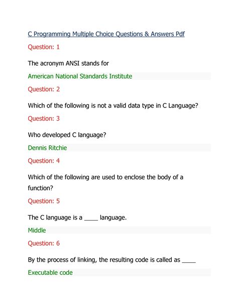 C Programming Multiple Choice Questions C Programming Multiple Choice