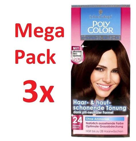 3x Schwarzkopf Poly Color 24 Dunkelbraun Tönungswäsche Haarfarbe eBay