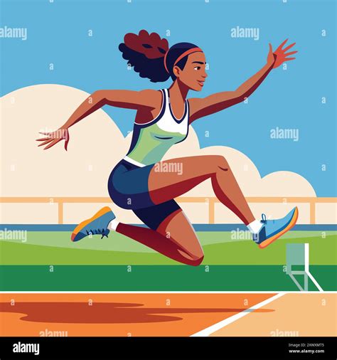 Women Long Jump Vector Illustration Athletic Female Jumping Design