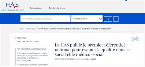 La Has Publie Le Premier Référentiel National Pour évaluer La Qualité