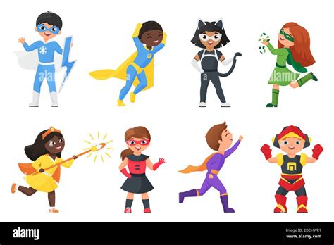 Super hero kids vector illustration set. Cartoon children superheroes ...