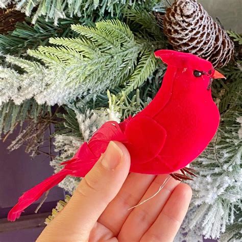 Artificial Flocked Red Cardinal Bird Birds And Butterflies Basic