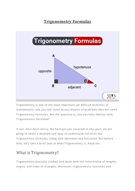 Trigonometry Formulas Pdf