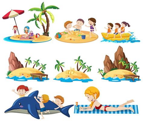 Set of summer beach activities on white background 1235595 Vector Art ...